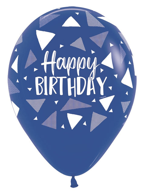 Ballonnen Happy Birthday Triangles Blue Mix 30cm 25st