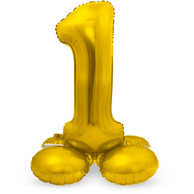 Folie Ballon Cijfer 1 Goud met standaard 72cm