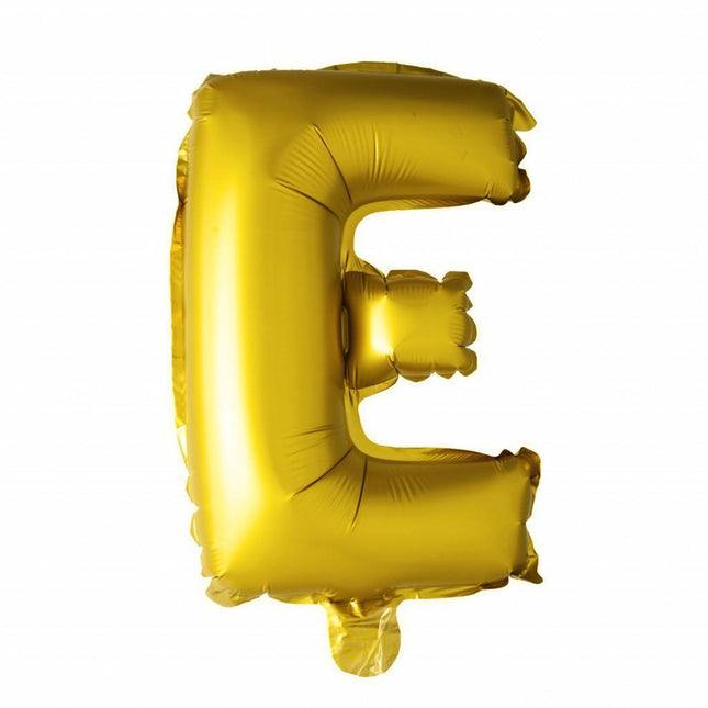 Folie Ballon Letter E Goud 41cm met Rietje