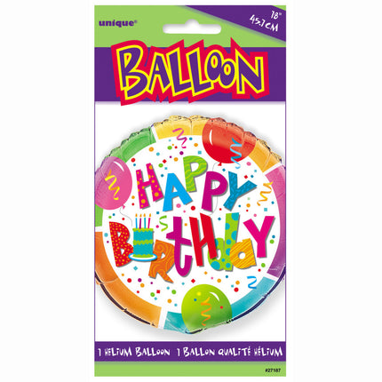 Helium Ballon Happy Birthday Taart Rond 45cm leeg