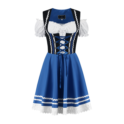 Oktoberfest Dirndl Jurk Oktoberfest Blauw Wit Dames 2 Delig