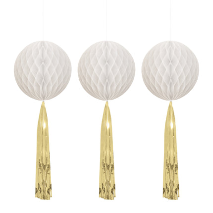 Witte Honeycombs Met Gouden Tassels 3st