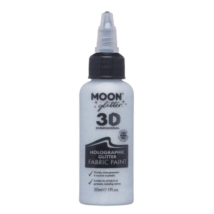 Moon Glitter Holographic Glitter Fabric Paint Silver 30ml