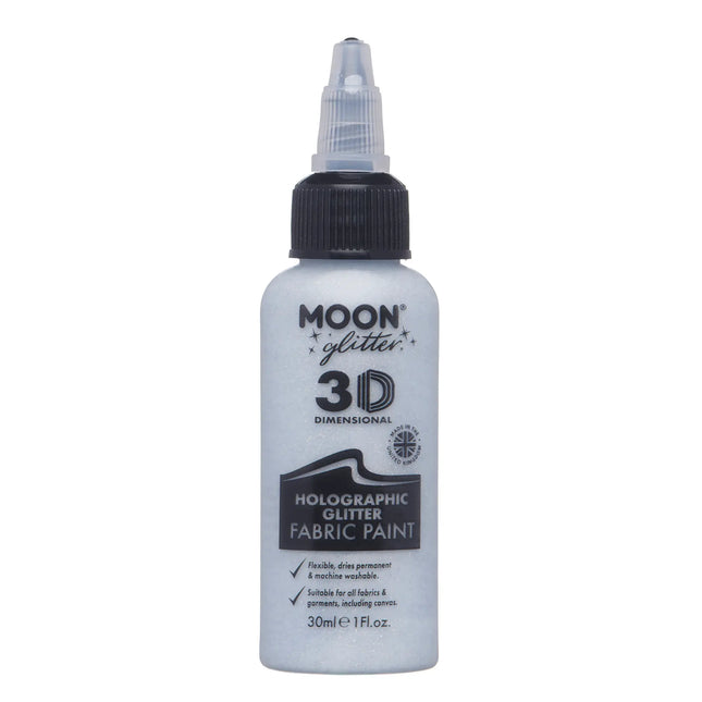 Moon Glitter Holographic Glitter Fabric Paint Silver 30ml