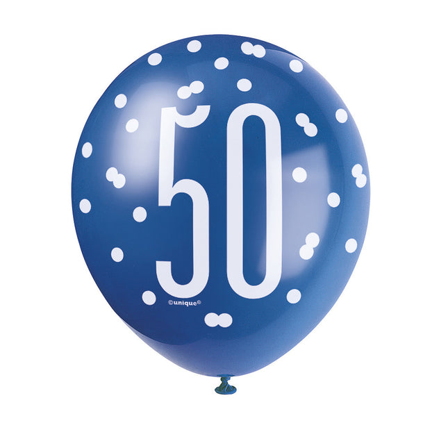 Ballonnen 50 Jaar Stippen Blauw 30cm 6st