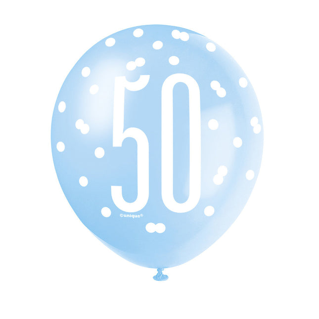 Ballonnen 50 Jaar Stippen Blauw 30cm 6st