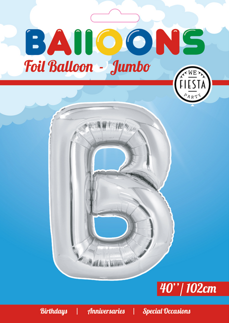 Folie Ballon Letter B Zilver XL 102cm leeg