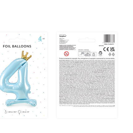 Folie Ballon Cijfer 4 Lichtblauw Standaard Leeg 84cm