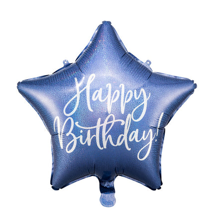 Helium Ballon Ster Happy Birthday Navy Blue Leeg 40cm