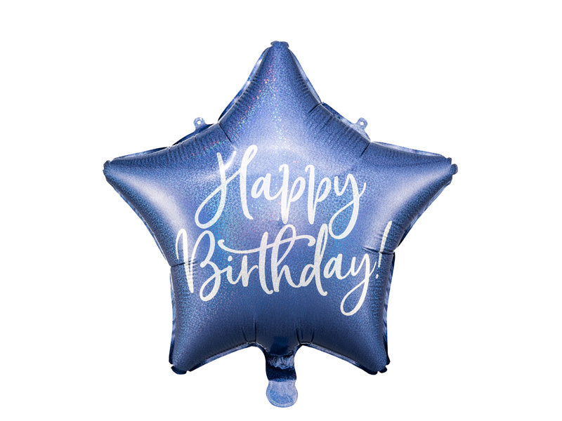 Helium Ballon Ster Happy Birthday Navy Blue Leeg 40cm