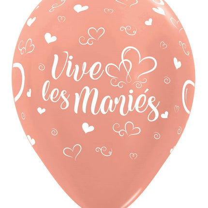 Ballonnen Vive Les Maries Hearts Metallic Rose Gold 30cm 25st