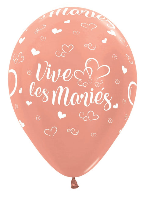 Ballonnen Vive Les Maries Hearts Metallic Rose Gold 30cm 25st