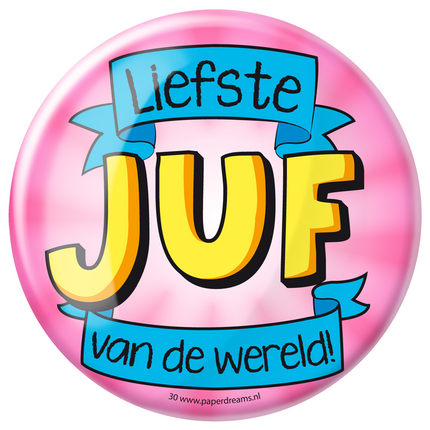 Button Liefste Juf van de Wereld 10,2cm