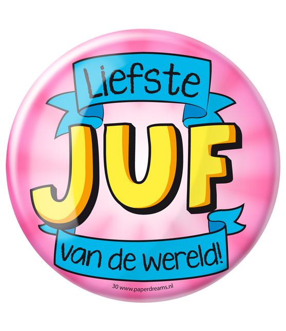 Button Liefste Juf van de Wereld 10,2cm