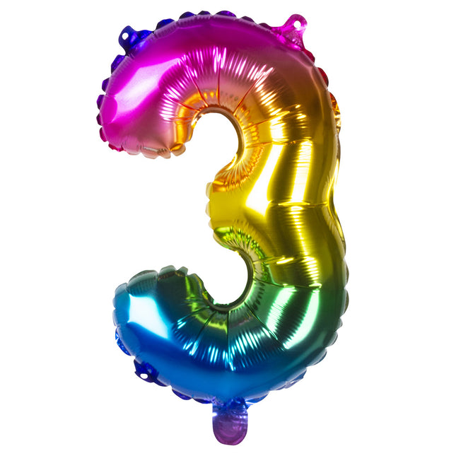 Regenboog Cijfer Ballon 3 Jaar 36cm