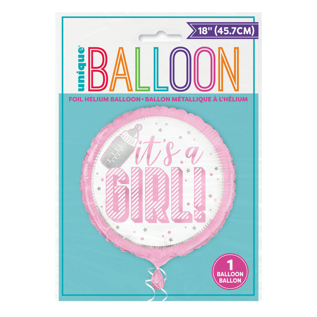 Geboorte Helium Ballon It's A Girl Roze 45cm leeg