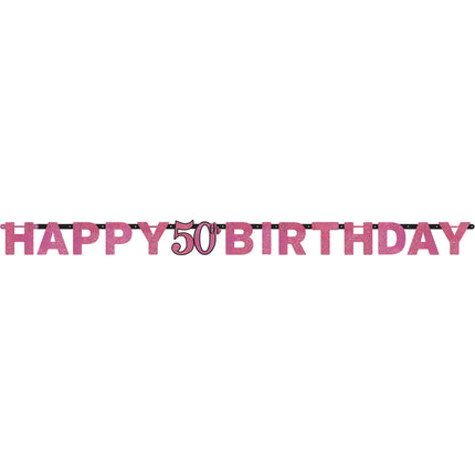 Letterslinger 50 Jaar Happy Birthday Roze 2,13m