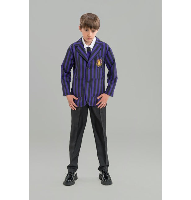 Kostuum Wednesday School Uniform Zwart/Paars Jongen