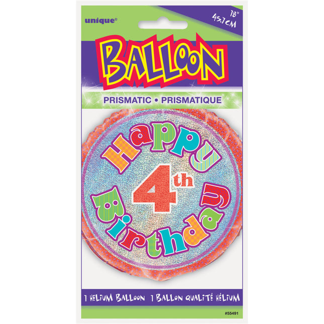 Helium Ballon 4 Jaar Glitters 45cm leeg