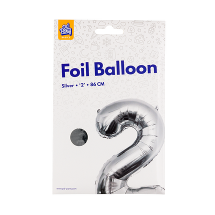 2 Jaar Cijfer Ballon Zilver Leeg 86cm