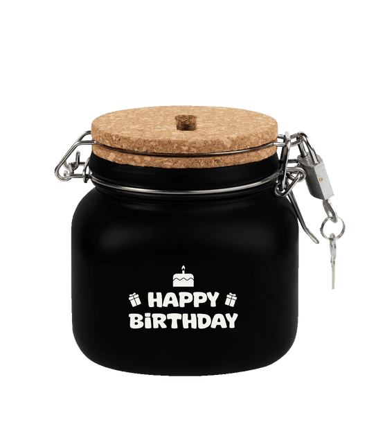 Zwarte Spaarpot Happy Birthday 12,5cm